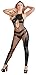 Produktbild ORION Overall - schwarzer Catsuit Overall für Damen mit glänzendem Wetlook und transparentem Netz, sexy Reizwäsche Body mit Neckholder (Größe L)