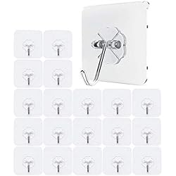 JZK 20 Imperméable lourd devoir crochets transparents auto-adhésifs charge portant 10kg plastique crochet collant fort pour Chambre salle de bain cuisine porte murale frigo plafonnier