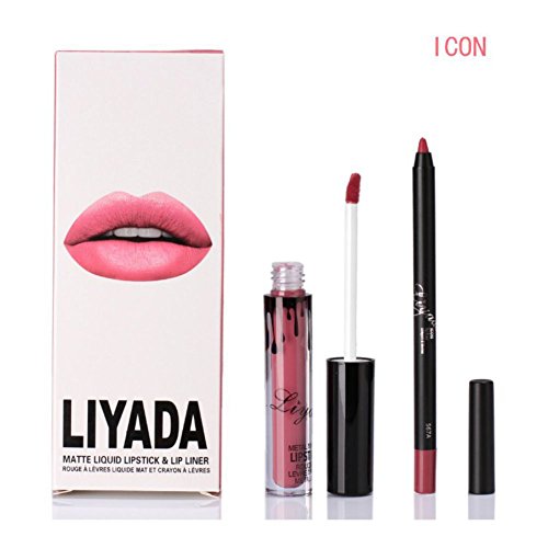 ROMANTIC BEAR Matt Non-stick Cup Wasserdicht Lipgloss+Lipliner Stift Set