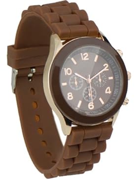 Unisex Uhr Silikon Jelly Damen Herren Quarz Sport Stilvoll Armbanduhr braun