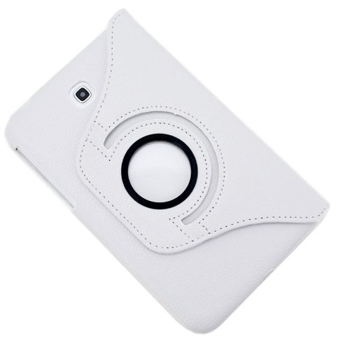 gada – Samsung Galaxy Tab 3 P3200 P3210 P3220 360° drehbare Leder-Imitat Tasche mit praktischer Standfunktion in schickem Weiß inkl. kostenloser Displayfolie und Touch Pen - 3