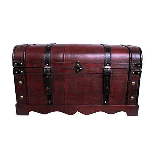 Schatztruhe Holztruhe Schatzkiste Kiste Piratenkiste mit Metallbeschlägen Antikoptik Holz Box Truhe Bar Schmuckkasten Weintruhe Aufbewahrungsbox Holz Optik Schmuckkiste Schmuckbox Grösse L SK002 - 5