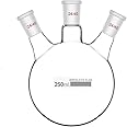 FZN 3 Neck Round 250 ML Bottom Boiling Flask with 24/40 Center & Side Joints Angled Receiving Reflux Flask Multi Neck Apparatus Organic Chemistry Lab Glassware