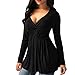 Produktbild JUSTSELL New Arrivial  Herbst Langarmshirts Damen,Frauen Einfarbig V-Ausschnitt Tunika Bluse Falten Tops Sexy Oberteile Slim Hüftslip Hemd
