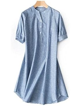 GSHGA Chemise Delle Donne Tuta Cotone Striscia Maniche Corte Pannello Esterno Di Sonno Primavera Ed Estate