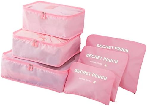 6Pcs Packing Cubes Travel Organizers Essential Bags Luggage Compression Storage Pouches (Pink 1)