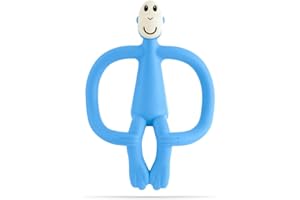 Matchstick Monkey, Original Teether & Gel Applicator, Antimicrobial Silicone Teething Toys for Baby, Easy to Grip, BPA Free, 3 Months Old+, 10.5 cm, Light Blue Monkey