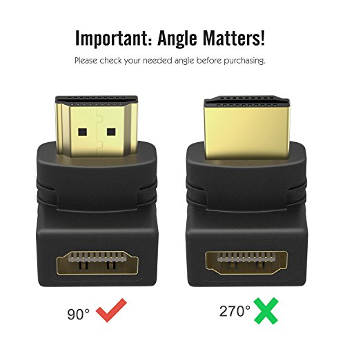 MoKo HDMI Adapter 90°, [2 Stück] High Speed Right Angle Gold Plated HDMI Stecker Male auf Female Buchse Kabel Konverter für 3D / Ethernet, Five TV, 4K/HD TV, Schwarz - 3