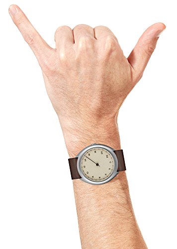 slow O 06 - Dark Brown Vintage Leather Silver Case Creme Dial Unisex Quartz Watch with Beige Dial Analogue Display and Dark Brown Leather Strap