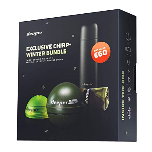 Deeper Smart Sonar Chirp+, Winter Bundle 2019 with Night Cover, Neck Gaiter, Thermos Unisex-Adult, Military Green, One size