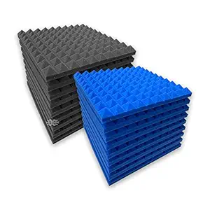 MMT Acoustix 1 inch Pyramid Acoustic Foam Panels (1x1 Ft) Studio Sound Absorbing Soundproofing Panels | Control Echo & Reverb | 9 Black & 9 Blue Tiles