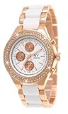 NY London designer Damenuhr,Exclusive Damen Strass Uhr in Chronograph Optik,Weiß, Rose Gold