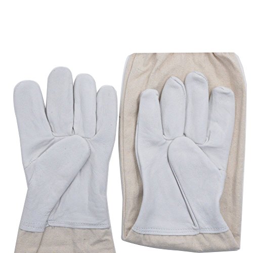 1 Paar Weiß Bienenzucht Schutz Handschuhe Ziegenleder Bee halten Belüftete langen Ärmeln Sting verhindern Tools XL - 2