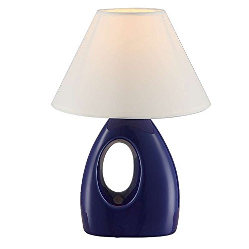 Preisvergleich Produktbild Hochwertige Tischleuchte Keramik blau Stoffschrim weiß - Globo SONJA 21673