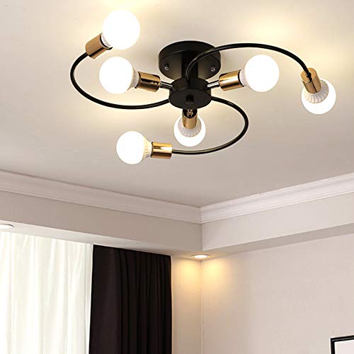 Plafonnier Moderne Lingkai Rotatif Creative Éclairage de plafond Rétro 6 Lumières Lustres Vintage Plafonniers de bureau Métal Semi Flush Mount Suspension Lampe W20.83" H6.29"