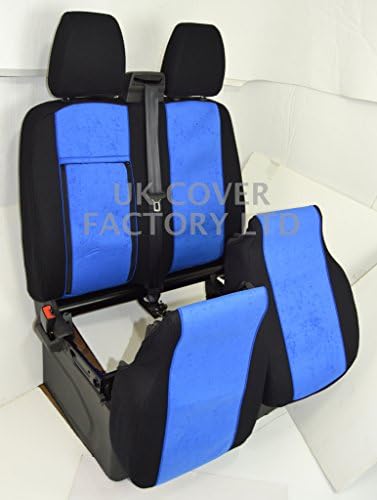 Made to Measure Van Seat Covers - Blue Velour Arm rest cover+ Drop down Tray access + Two piece storage under the twin seat