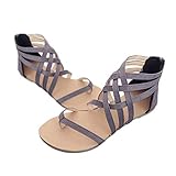  Frauen Frühling Sommer Herbst Sandalen Wohnungen Schuhe Rutschfeste Römer Peep Toe Kreuzgurt Reißverschluss Typ Coole Strand Urlaub Schwarz Grau 35-43