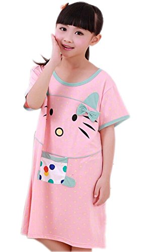 [Lovely Kitty] Girls Nightgown Summer Nightdress Comfy Loungewear,PINK,5-7Years