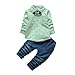Bekleidung Longra Baby Jungen Rasterdruck Gentry Kleidung Set Jungen Langarm T-shirt Hemd + Jeanshosen Set Party Taufe Hochzeit Smoking Bogen Anzüge (0-24Monate) (70CM 6Monate, Green)