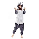 DarkCom Tier-Kostüm für Erwachsene Unisex-Modell Einteiler Jumpsuit ideal Pyjama oder Cosplay-Verkleidung Grau Wolf