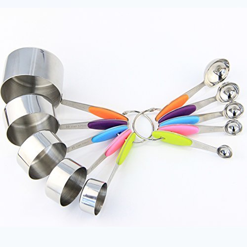 ANPHSIN 10 Piece Stainless Steel Measuring Cups and Spoons Set with Silicone Handle Grip Perfect for Baking Accessories by ANPHSIN - 2