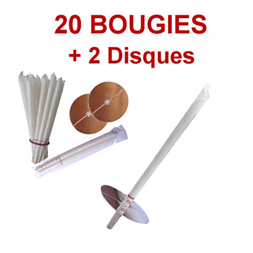 20 Bougies d'oreilles coniques CIRE NEUTRE + 2 disques de protection ALU
