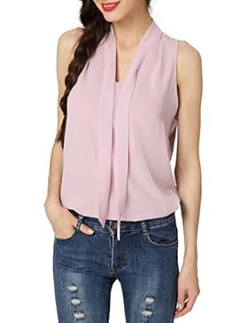 Abollria Damen Ärmellose Bluse Chiffon Weste Elegant Sommer Top V-Ausschnitt Kragen mit Schleife Lufig Leicht...