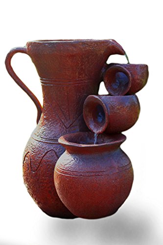 Solar Springbrunnen in Terrakotta-Optik Gartenbrunnen Kaskade Krüge - 7