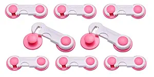 KitschKitsch Baby Safety Plastic Cabinet Locks (Gen 2 - Pink 8 Piece) 10 cm x 4 cm x 1.5 cm