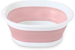 DHSWNNG Faltbare Waschschüssel, Faltbar Spülschüssel Runde 9L Faltbare Wanne Multifunktionale Zusammenklappbarer Wäschekorb Campingschüssel Waschbehälter mit Griffe für Reise Camping Bad und Küche (Rosa)