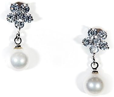 Bridal Earrings Pearl Drop Round Cream Ivory Crystal Simple Elegant Bride Bridesmaids Wedding Mother of the Bride Laura
