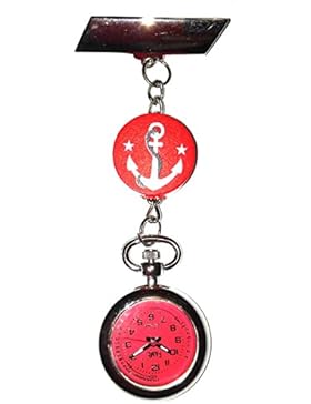 Schwesternuhr mit Motiv Anker rot Ansteckuhr Kitteluhr Uhr Krankenschwesteruhr