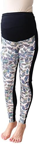 Maternity Aztec N Leggings , Over bump Maternity Leggings, No See Through Maternity Leggings (M)