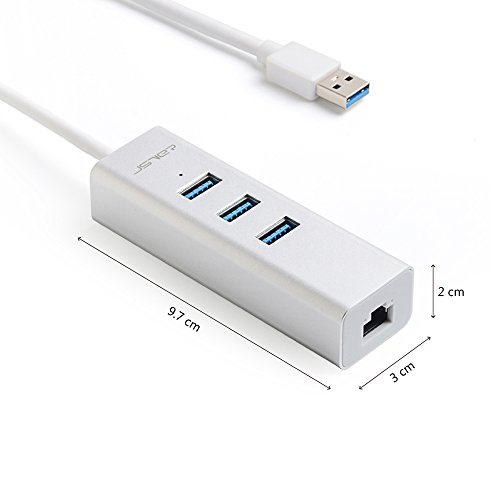 JSVER Unibody Aluminium 3-Port USB-Hub 3.0 und RJ45 10/100/1000 Gigabit Ethernet Hub Adapter mit eingebautem Kabel (30cm) - 4