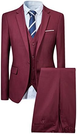 Mens Suit Slim Fit 3 Piece Wedding Prom Suit 1 Button Smart Formal Business Blazer Tux Vest Trousers