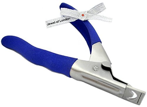 Jewel of London Stainless Steel Professional Precision 5.5" Blue Cushion Grip Ergonomic Gem Encrusted False / Fake / Acrylic / Artificial / UV Gel / Fiberglass Nail Tip / Profile / Edge Cutter / Clipper / Trimmer / Slicer Certified High Quality Construction, 3 Years No-Risk Guarantee Plus Jewel of London Cashback Offer
