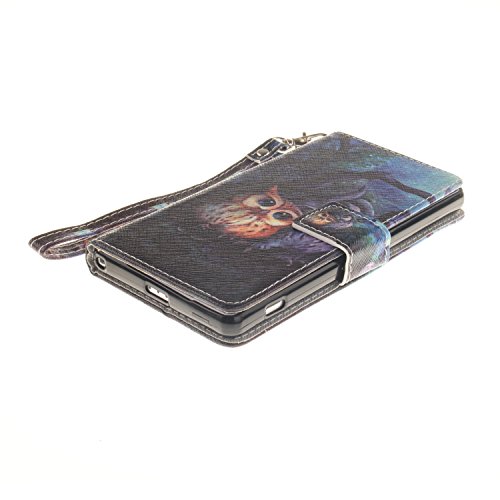Sony Xperia Z2 Hülle,Sony Xperia Z2 Leder Brieftasche Hülle im BookStyle,SainCat PU Leder Wallet Case Lederhülle Folio Schutzhülle Ledertasche Hülle Bumper Handytasche Skin Schale Soft Backcover Handy Tasche Flip Cover Buchstil Klapptasche in Lederoptik mit Standfunktion Karteneinschub und Magnetverschluß Etui Flip Case fürSony Xperia Z2 (Malerei Owl) - 3
