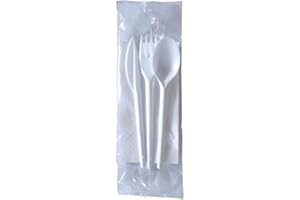 RFD Posate Tris Set Bio - 100 Pezzi - Bianco - 1,2 KG - Forchetta Coltello Cucchiaio Tovagliolo Monovelo
