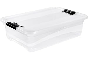 keeeper Boîte de Rangement avec couvercle et fermeture coulissante, 59,5 x 39,5 x 17 cm, 28 l, Cornelia, Transparent