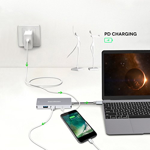 Excelvan 4 in 1 USB-C HDMI Adapter 4K, 2*USB 3.0 AnschlÃ¼sse, PD Ladeanschluss und microSD Kartenleser fÃ¼r MacBook Pro 2015/2016/2017, neues MacBook 12-Zoll, Chromebook und mehr Type-C GerÃ¤te