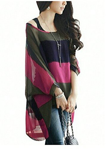 LATH.PIN Ladies Bohemian Floral Blouse Chiffon Tunic Batwing T-shirt