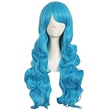 largo: Aprox 70cm Mapofbeauty 28 Pulgadas/70cm Encantadoras Mujeres Lado Flequillo Largo Rizado Peluca Sintetica Pelo Lleno(Cereste Azul)
