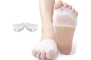 Bargain Wells 2X (1 Pair) Soft Gel 5 Toe Separator & Metatarsal Foot Pad – Silicone Sleeve for Bunion, Bunionette, Hammer Toe, Friction & Overlapping Relief (White)