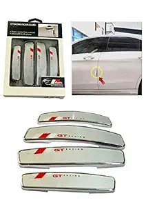 OnWheel Car Universal Chrome GT Door Guard Edge Scratch Protector Exterior Accessories in Silver & Red Color