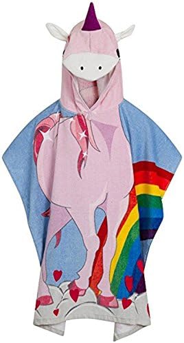 Purdashian Quality 100% Cotton Boys Girls Kids Childrens Hooded Poncho Swimming Bath Towel Robe (Unicorn)