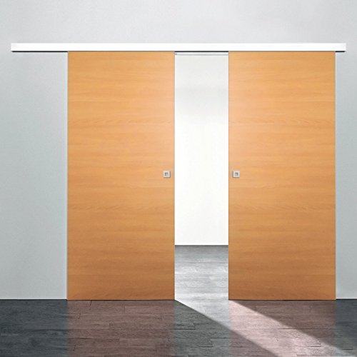 Preisvergleich Produktbild Schiebetür Holz-Schiebetür 2 flügelig Zimmertür 1760x2035mm Buche Innentür omplettset mit Laufschiene + 2 Holztüren