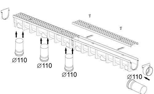 Entwässerungsrinne Garagenset 3 Meter Komplett SET Gitterrost Stahl verzinkt - 4
