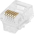 RJ11 /12 (6P-6C) Male Plug Modular Transparent Clear,Plug Crimp Connector for Stranded Telephone Cord Cable Wire (10 pieces)