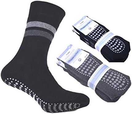 2 or 4 PACK OF Unisex Thermal Socks Terry Cloth with ABS (Acrylonitrile Butadiene Styrene) Knobs, Without Rubber – Anti Slip Socks Slipper Socks Sizes 2-5 To 13-16 -  black -