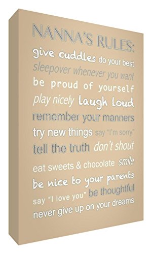 Feel Good Art Gallery Wrapped Box Canvas in Modern Typographic Design (30 x 20 x 4 cm, Beige, Nanna's Rules)